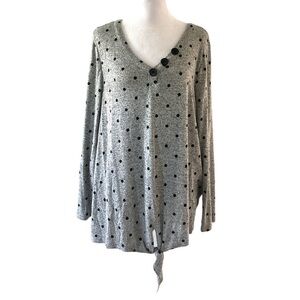 Lane Bryant 14 16  top gray black polka dots long sleeves v-neck